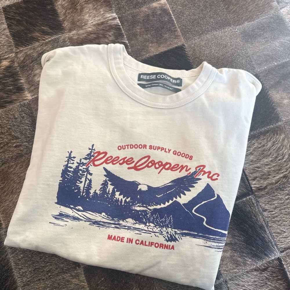 Reese Cooper White and Blue Graphic Long Sleeve Tee